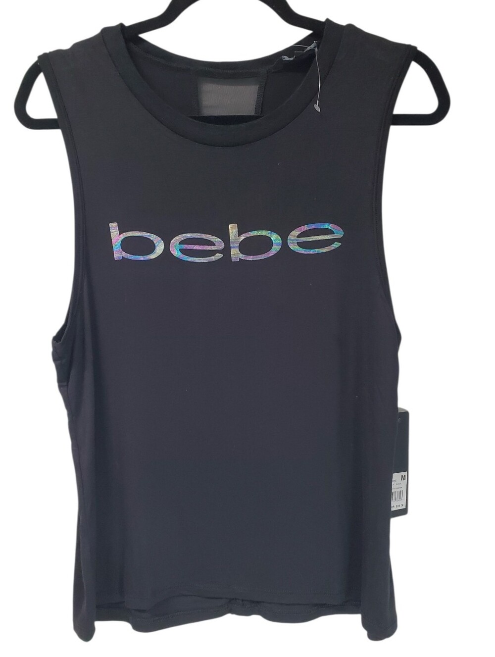 BEBE Sport Rainbow Foil Logo Tank Gym Running Athletic Workout Medium Stretch